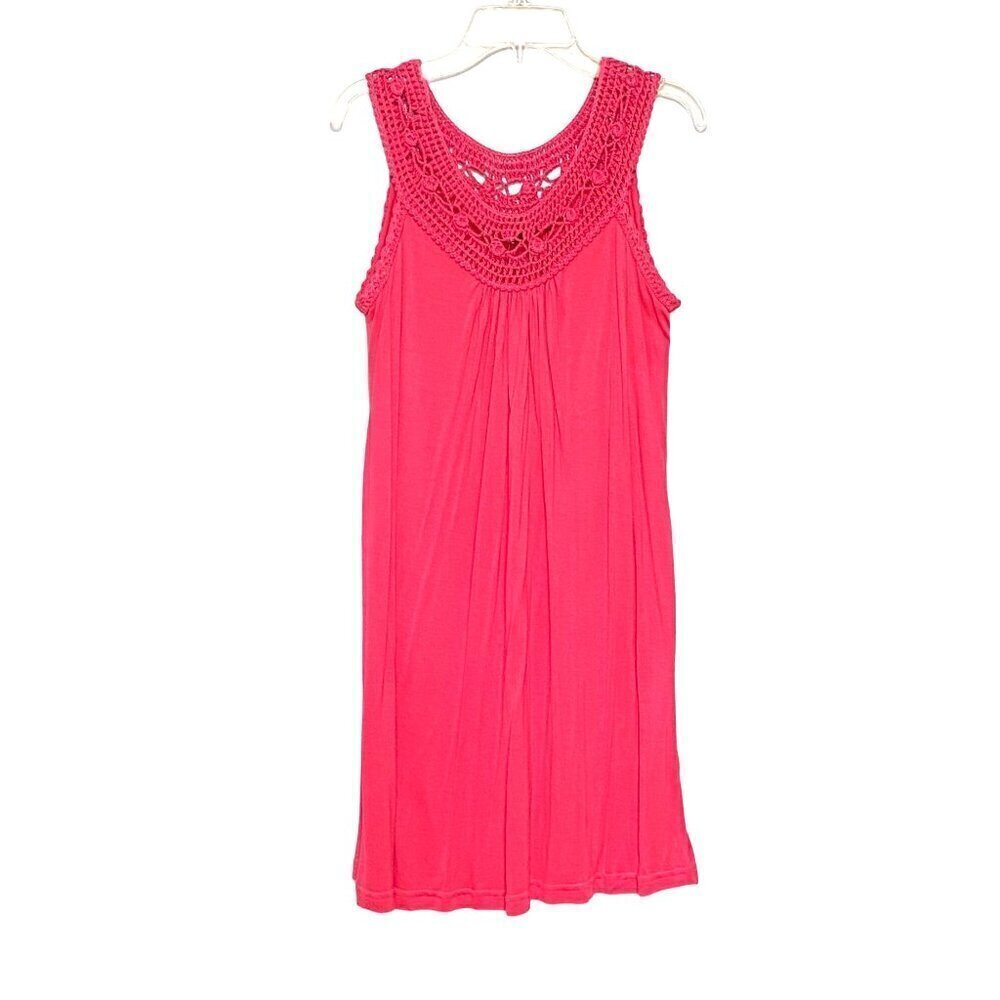Kaktus Pink Shift Mini Dress Sleeveless‎ Crocheted Neckline Women's Medium NWT